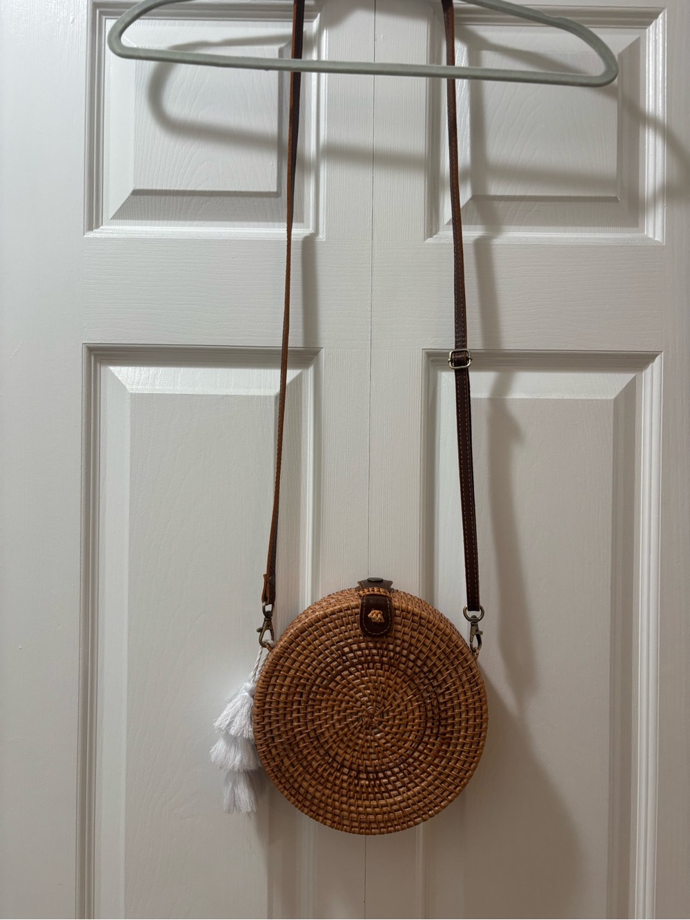 Woven Round Crossbody Bag - Brown